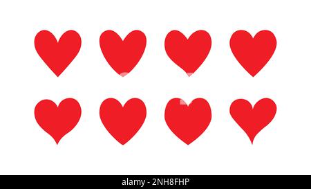 Vector heart red flat cartoon icon set. Love hearts banner template decorative element for wedding invitation card isolated on white. Romantic abstrac Stock Vector