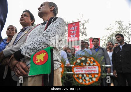 21 February 2023 in Sylhet-Bangladesh: School, college, students, teachers, political and social, cultural organizations and all the professional people of the society offered floral tributes to the Language Martyrs and Language fighters from the dawn at the Sylhet Central Shaheed Minar, Sylhet, Bangladesh, to observe the International Mothers Language Day and Great Martyr;s Day. On 21 February 2023 in Sylhet-Bangladesh (Photo by Md Rafayat Haque Khan/ Eyepix Group) Stock Photo