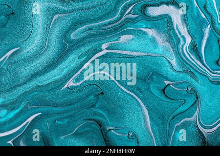 Abstract fluid art background blue  color. Liquid marble. Acrylic painting on canvas with gradient. Copy space for text, design art work. Oil painting Stock Photo