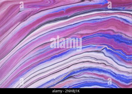 Abstract fluid art background purple, blue, white colors. Liquid marble. Acrylic painting on canvas with gradient. Copy space for text, design art wor Stock Photo