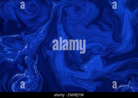 Abstract fluid art background dark blue, violet color. Liquid marble. Acrylic painting on canvas with gradient. Copy space for text, design art work. Stock Photo