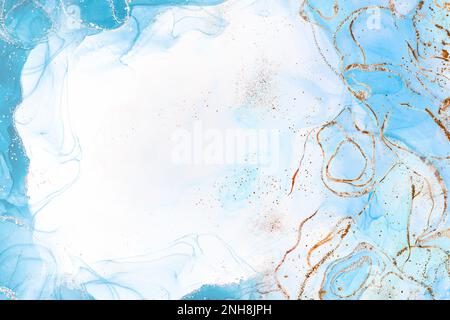 Alcohol ink blue texture. Watercolor background for design. High resolution oil painted texture for text. Seamless backdrop. Blue   brushstroke on can Stock Photo