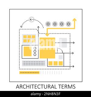 Architectural project terms. Building plan and arts description vector illustration Stock Vector