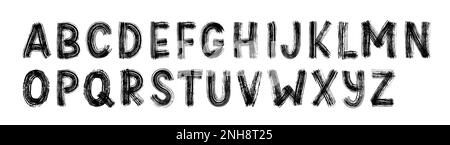 Dry brush alphabet. Hand drawn font, grunge style alphabet. Caps letters vector illustration. Stock Vector
