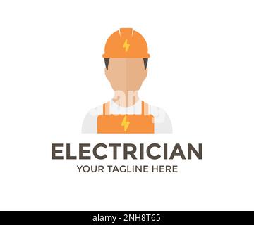 Hard-working professional electrician logo design. Person Profile, Avatar Symbol, Male people icon. Male professional electrician service worker. Stock Vector