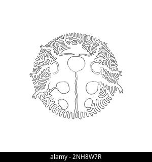 Continuous one curve line drawing of funny ladybug abstract art in circle. Single line editable stroke vector illustration of exotic ladybug for logo Stock Vector