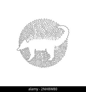 Continuous curve one line drawing of standing coati abstract art in circle. Single line editable stroke vector illustration of friendly pets coati Stock Vector
