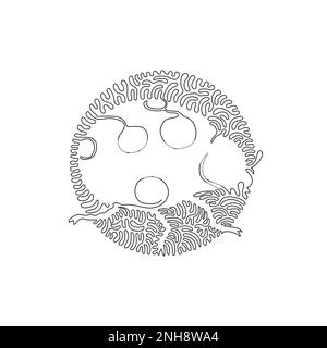 Continuous curve one line drawing of cute ladybug abstract art in circle. Single line editable stroke vector illustration of adorable ladybug for logo Stock Vector