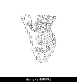 Single one line drawing of cute tarsier small primates. Continuous line drawing graphic design vector illustration of big eyed cute tarsier for icon Stock Vector