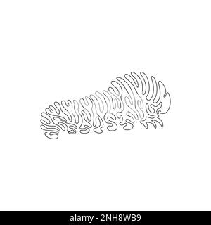 Single curly one line drawing of marvelous caterpillar abstract art. Continuous line draw graphic design vector illustration of colorful cute creature Stock Vector