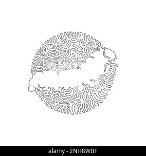 Continuous one line drawing of leaf caterpillar abstract art in circle. Single line editable vector illustration of caterpillar head capsule Stock Vector