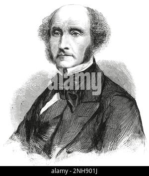 John Stuart Mill (1806-1873) was an English philosopher, political economist, Member of Parliament and civil servant. He was a proponent of utilitarianism. Engraving circa, 1861-1880. Stock Photo