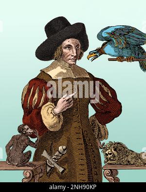 Mary Frith (c. 1584-1659), also known as Moll (or Mal) Cutpurse, was a notorious pickpocket and fence of the London underworld. She wore men's clothing, kept parrots, bred mastiffs, and was the first English woman known to smoke.  Several plays were written about her during her lifetime. The Life of Mrs Mary Frith, a sensationalized biography written three years after her death, helped to mythologize her. From 'Collection of four hundred portraits of remarkable, eccentric and notorious personages,' circa 1880. Colorized. Stock Photo