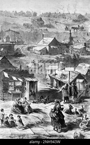 Squatters near Central Park, New York City. Illustration by D.E. Wyand, Harper's Weekly, 1869. Stock Photo