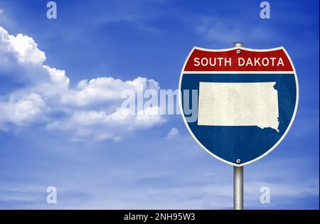 South Dakota state map - road sign Stock Photo