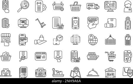 Ordering process icons set. Outline set of ordering process vector ...