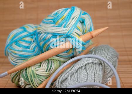 Crochet yarn and crochet hook in a closeup Stock Photo