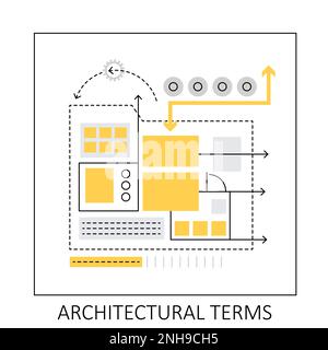 Architectural project terms. Building plan and arts description vector illustration Stock Vector