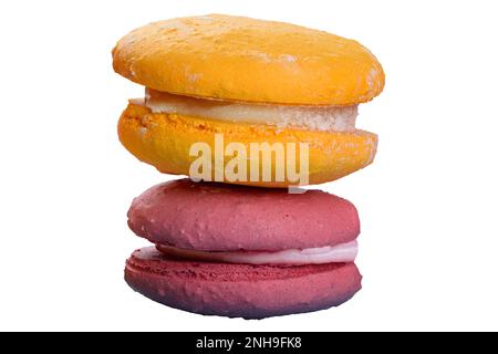 Closeup of stacked macaroons on a white background. Stock Photo