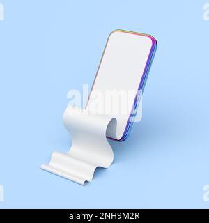 Mobile phone with paper financial bill in front and angle view. Concept of online payment, digital invoice and paycheck. Realistic mockup of smartphon Stock Photo