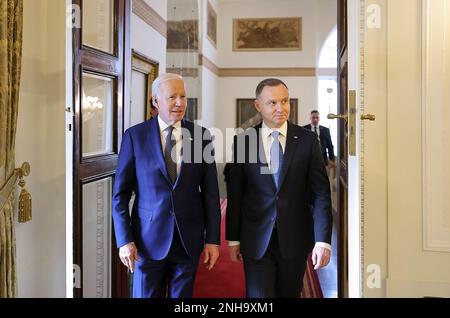 Warsaw, Poland. 21st Feb, 2023. US President Joe Biden (L) meets with Polish President Andrzej Duda at the Presidential Palace in Warsaw on February 21, 2023. Photo byJakub Szymczuk/KPRP/UPI Credit: UPI/Alamy Live News Stock Photo