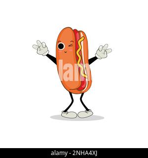 Hot Dog Cartoon mascot character. Food concept. Posters, menus, brochures, web, and icon fast food. illustration fast food. Funny hot dog. Stock Vector