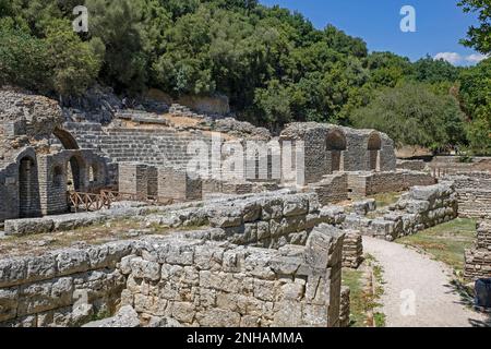 Agora of Buthrotum in the ancient Roman city in the Butrint National Park, south of Saranda / Sarandë, Vlorë County, southern Albania Stock Photo