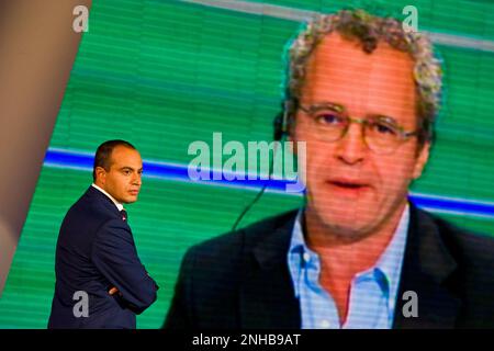 'L'ultima parola' journalism show, RAI2, Milan, 2010.   The anchorman Gianluigi Paragone Stock Photo