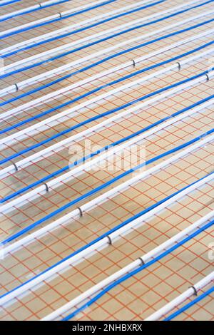 Underfloor heating system installation.  Individual Heating. Stock Photo