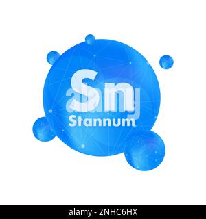 Mineral St Stannum blue shining pill capsule icon. Vector stock illustration. Stock Vector