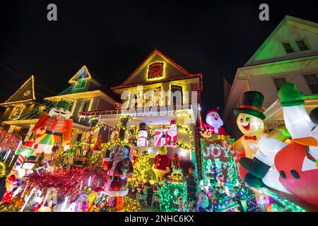 Christmas lights glow in Dyker Heights in Brooklyn New York City on 2022 Stock Photo