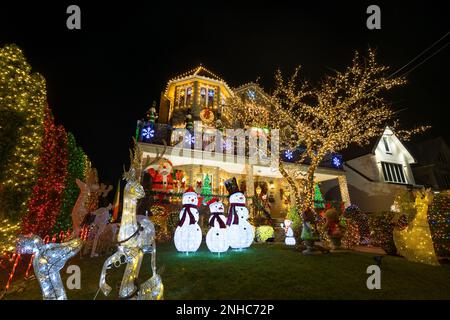 Christmas lights glow in Dyker Heights in Brooklyn New York City on 2022 Stock Photo