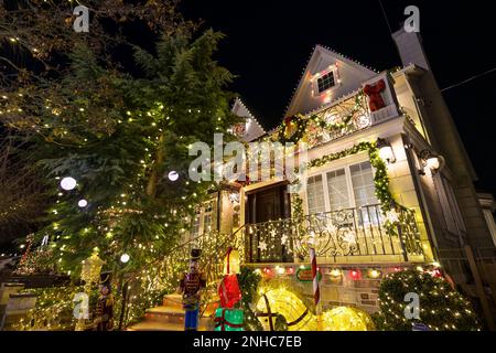 Christmas lights glow in Dyker Heights in Brooklyn New York City on 2022 Stock Photo