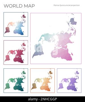 Low Poly World Map Set. Peirce quincuncial projection. Collection of the world maps in geometric style. Vector illustration. Stock Vector