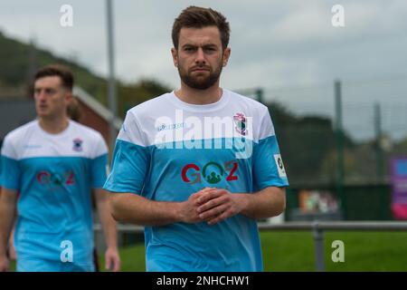 GUILSFIELD, WALES - 23 October 2021: JD Cymru North league fixture between Guilsfield FC & Colwyn Bay FC, Clos Mytton Stadium, Guilsfield, Wales, 23rd Stock Photo