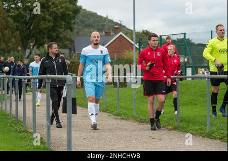 GUILSFIELD, WALES - 23 October 2021: JD Cymru North league fixture between Guilsfield FC & Colwyn Bay FC, Clos Mytton Stadium, Guilsfield, Wales, 23rd Stock Photo