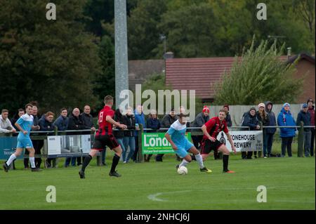 GUILSFIELD, WALES - 23 October 2021: JD Cymru North league fixture between Guilsfield FC & Colwyn Bay FC, Clos Mytton Stadium, Guilsfield, Wales, 23rd Stock Photo