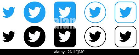 Set of twitter logos. Social network icons. Editorial vector Stock Vector