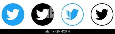 Set of Circle Twitter Bird Logos. Social Network icons. Editorial vector Stock Vector