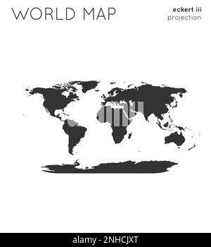 World map. Globe in eckert iii projection, plain style. Modern vector illustration. Stock Vector