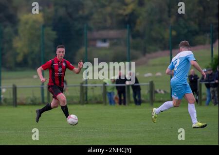 GUILSFIELD, WALES - 23 October 2021: JD Cymru North league fixture between Guilsfield FC & Colwyn Bay FC, Clos Mytton Stadium, Guilsfield, Wales, 23rd Stock Photo