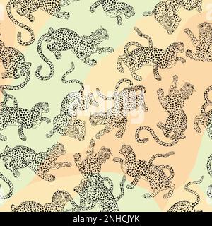 pattern seamless design with leopards in different positions. Vector illustration for the textile industry Stock Vector