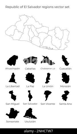 Republic of El Salvador map with shapes of regions. Blank vector map of the Country with regions. Borders of the country for your infographic. Vector Stock Vector