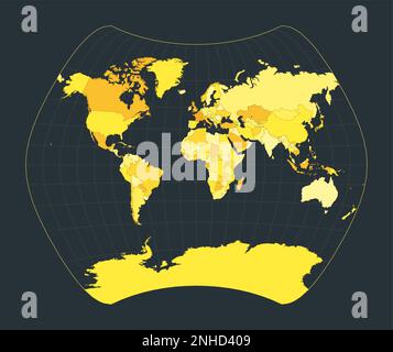 World Map. Larrivee projection. Futuristic world illustration for your infographic. Bright yellow country colors. Stylish vector illustration. Stock Vector