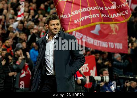 Liverpool, UK. 21st Feb, 2023. Former player Steven Gerrard walks in from of the Kop during the UEFA Champions League match at Anfield, Liverpool. Picture credit should read: Andrew Yates/Sportimage Credit: Sportimage/Alamy Live News Stock Photo