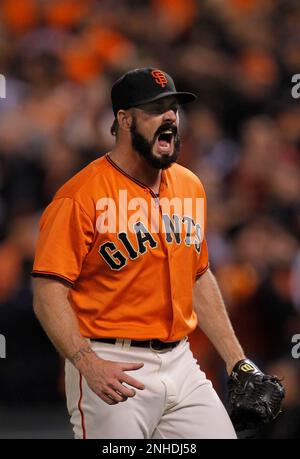 San Francisco Giants pitcher Brian Wilson throws against the Los Angeles  Dodgers in the ninth inning on Sunday, April 5, 2009, in San Francisco,  California. The Giants won 3-1. (Photo by Aric