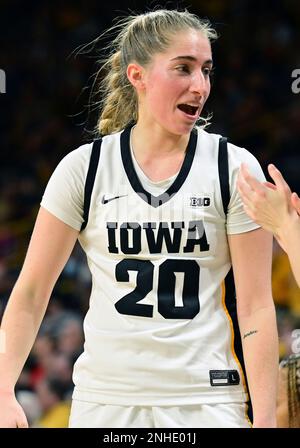 Iowa guard Kate Martin reacts after making a 3-point basket against ...