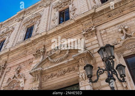 Detail of the facade, Lecce Baroque Church of Santa Croce, Lecce, Apulia, Italy Stock Photo