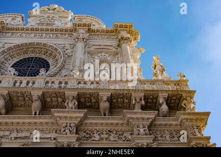 Detail of the facade, partial view, Lecce Baroque Church of Santa Croce, Lecce, Apulia, Italy Stock Photo