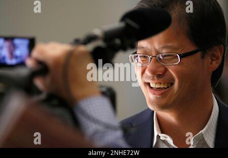 Yahoo CEO Jerry Yang answers a few questions on camera before the